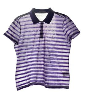 NWOT. 💯fine gauge cotton s/slv polo shirt. Horizontal raspberry/white stripes.